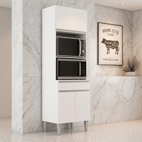 Armário Torre Quente Maia P/ Cozinha Modulada Forno Microondas 60cm Moderno Compacto 3 Portas 1 Gave