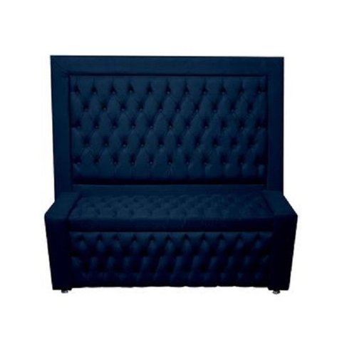 Kit Cabeceira de Cama Box e Calçadeira Baú Retro Capitonê Botão Encapados Casal 140 Cm Suede Azul Ma