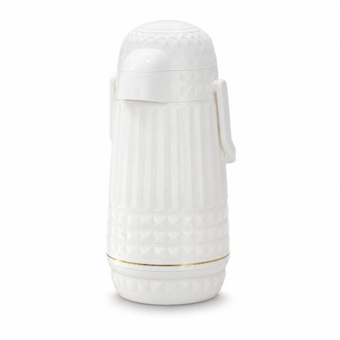 Garrafa Termica Valentina Branca Dour 1L com Pressão e Detalhes Dourados