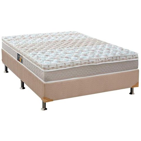 Cama Box Casal: Colchão Molas Castor Pocket Class + Base CRC Suede Bege(138x188)