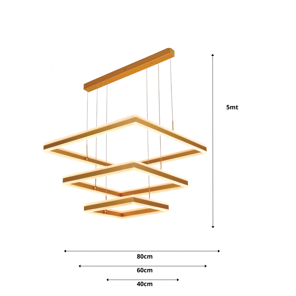 Lustre Pendente Dcd03048 3 Quadrados 40×60x80cm 228w 3000k 22600lm Metal Escovado Dourado+acrilico C - 4