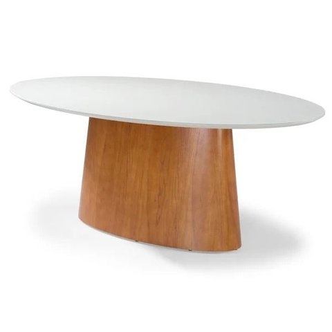 Mesa de Jantar Oval Perla Base Madeira Laminada Cinamomo e Vidro:Branco/220x110