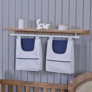 Porta Fralda Organizador Quarto de Bebê Menino Menina 2 Peças Varão:chevron Azul Marinho