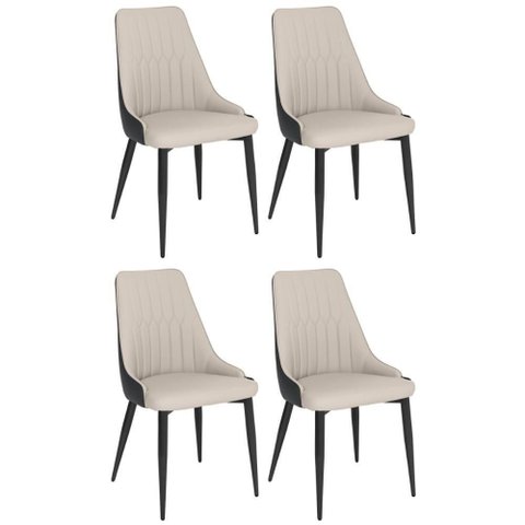 Kit 4 Cadeiras de Jantar Estofada Torino Design Italiano Costuras Geométricas Base em Metal - Bege-