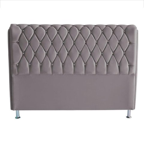 Cabeceira de Cama Box Londres Casal Queen 160 Cm Suede Botão de Strass Prata do Lar Móveis e
