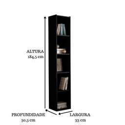 Estante Livreiro com Prateleiras Janaína Kit 2 Unid Preto - 4