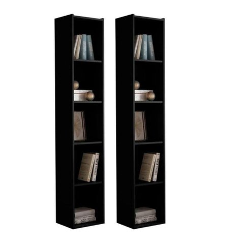Estante Livreiro com Prateleiras Janaína Kit 2 Unid Preto