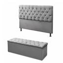 Ver imagem 2 de Cabeceira Mais Calçadeira Baú Solteiro 90cm para Cama Box Suede Cinza