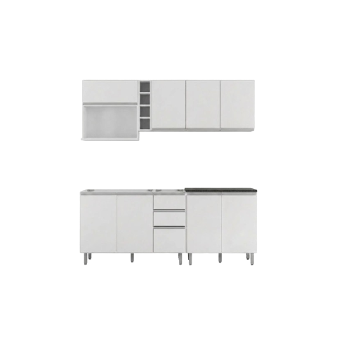 Cozinha Armário 6 Peças 200 cm Balcão Pia Evidence Branco Poliman