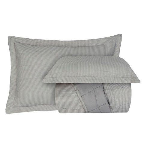Kit Cobre Leito Colcha Anarruga 3 Peças Casal 220x240cm Prata Sonhare