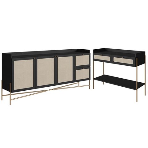 Conjunto Aparador e Buffet Palhinha 28936x28935 Linha Oslo Nero Artesano