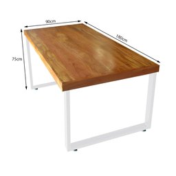 Conjunto de Mesa Industrial Bernardo Madeira Maciça 1,80Mx90cm com Ferragem Branca e 6 Cadeiras Detr - 5