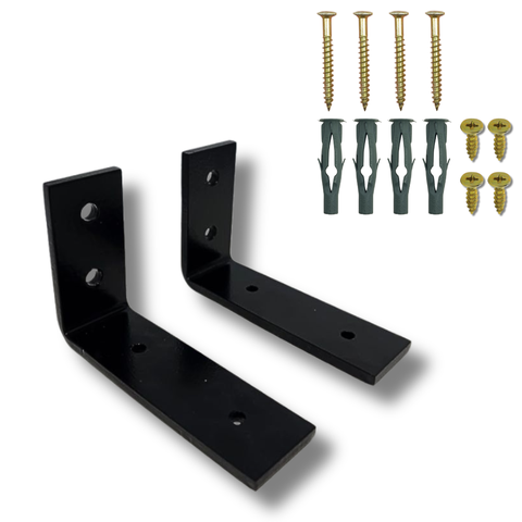 2 Suportes em L para Prateleira Fixo de Parede Mão Francesa 10cm Aço Robusto Preto