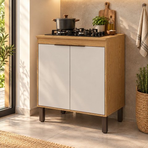 Balcão de Cozinha com Tampo para Cooktop 70cm 2 Portas Madalena