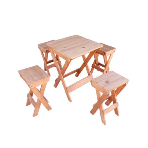 Kit Mesa Dobrável Quadrada Pinus 60x57cm e 4 Banquetas Cerejeira Volpato