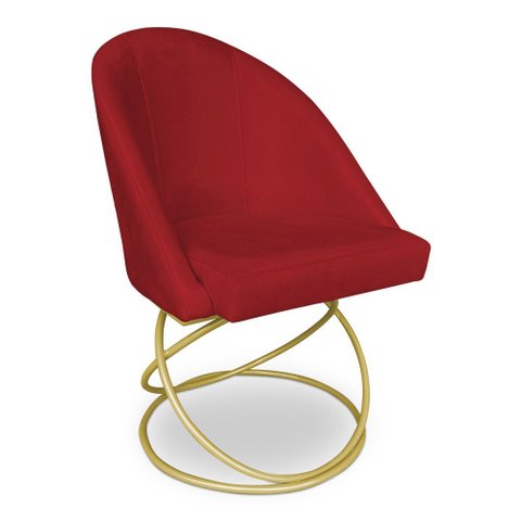 Cadeira Poltrona de Jantar Bela Suede Vermelho Base Metálica Luxo Dourado - Pallazio