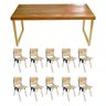 Conjunto de Mesa Industrial Bernardo Madeira Maciça 2,50Mx100cm com Ferragem Dourada e 10 Cadeiras De - 1