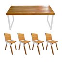 Ver imagem 1 de Conjunto de Mesa Industrial Bernardo Madeira Maciça 1,50Mx90cm com Ferragem Branca e 4 Cadeiras Detr