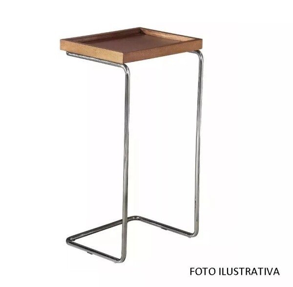 Apoio lateral para sofá bandeja sem espelho porta copos base metal decoração de sala - MADEIRA/PRATA - 2