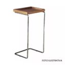 Ver imagem 2 de Apoio lateral para sofá bandeja sem espelho porta copos base metal decoração de sala - MADEIRA/PRATA