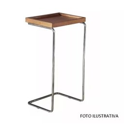 Apoio lateral para sofá bandeja sem espelho porta copos base metal decoração de sala - MADEIRA/PRATA - 2