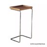 Apoio lateral para sofá bandeja sem espelho porta copos base metal decoração de sala - MADEIRA/PRATA - 2
