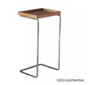 Ver imagem 2 de Apoio lateral para sofá bandeja sem espelho porta copos base metal decoração de sala - MADEIRA/PRATA