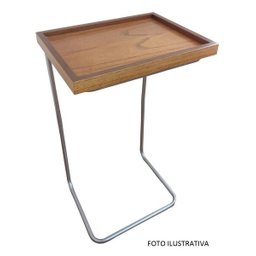 Apoio lateral para sofá bandeja sem espelho porta copos base metal decoração de sala - MADEIRA/PRATA - 3