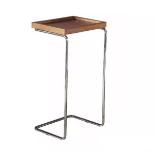Apoio lateral para sofá bandeja sem espelho porta copos base metal decoração de sala - MADEIRA/PRATA