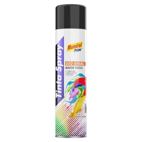 Kit 6 Tinta Spray Uso Geral Preto Semi Brilho Mundial Prime 400ml