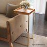 Apoio lateral para sofá bandeja sem espelho porta copos base metal decoração sala – MADEIRA/DOURADA - 1