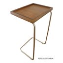 Ver imagem 3 de Apoio lateral para sofá bandeja sem espelho porta copos base metal decoração sala – MADEIRA/DOURADA