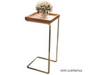 Ver imagem 4 de Apoio lateral para sofá bandeja sem espelho porta copos base metal decoração sala – MADEIRA/DOURADA