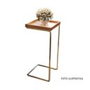 Ver imagem 4 de Apoio lateral para sofá bandeja sem espelho porta copos base metal decoração sala – MADEIRA/DOURADA