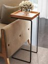 Ver imagem 1 de Apoio Lateral para Sofá Bandeja sem Espelho Porta Copos Base Metal Decoração de Sala - MADEIRA/PRETA