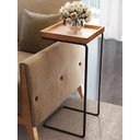 Ver imagem 1 de Apoio Lateral para Sofá Bandeja sem Espelho Porta Copos Base Metal Decoração de Sala - MADEIRA/PRETA