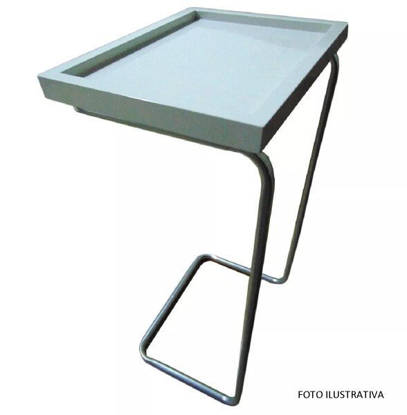 Apoio Lateral para Sofá Bandeja sem Espelho Porta Copos Base Metal Decoração de Sala - Off / Prata - 2