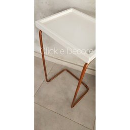 Apoio lateral sofá bandeja sem espelho porta copos base metal decoração de sala - OFF WHITE / BRONZE - 2