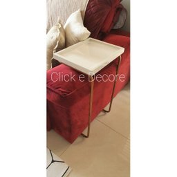 Apoio lateral sofá bandeja sem espelho porta copos base metal decoração de sala - OFF WHITE / BRONZE - 1