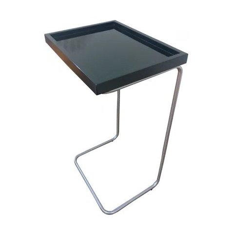Apoio Lateral para Sofá Sala Bandeja sem Espelho Porta Copos Base Metal Decoração - Preta / Prata