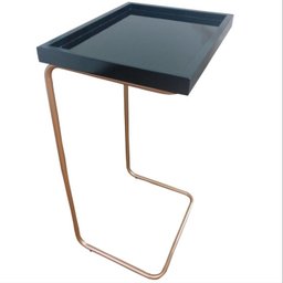 Apoio Lateral para Sofá Sala Bandeja sem Espelho Porta Copos Base Metal Decoração - Preta / Dourada - 1