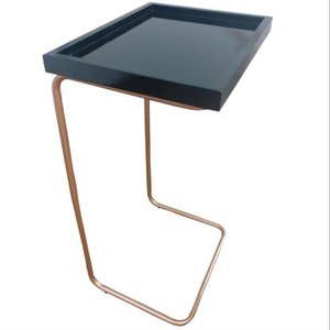 Apoio Lateral para Sofá Sala Bandeja sem Espelho Porta Copos Base Metal Decoração - Preta / Dourada