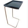 Apoio Lateral para Sofá Sala Bandeja sem Espelho Porta Copos Base Metal Decoração - Preta / Dourada - 1