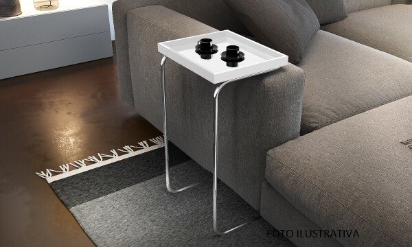Apoio lateral para sofá bandeja sem espelho porta copos base metal decoração de sala Principe - PRET - 11