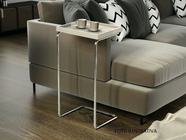 Apoio lateral para sofá bandeja sem espelho porta copos base metal decoração de sala Principe - PRET - 12