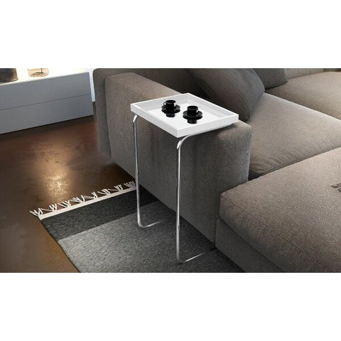 Apoio Lateral para Sofá Sala Bandeja sem Espelho Porta Copos Base Metal Decoração - Branca / Prata