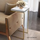 Ver imagem 3 de Apoio lateral para sofá bandeja sem espelho porta copos base metal decoração de sala BRANCA/DOURADA