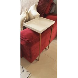 Apoio Lateral para Sofá Bandeja sem Espelho Porta Copos Base Metal Decoração de Sala - BRANCA/BRONZE - 1