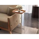 Ver imagem 1 de Apoio Lateral Sofá Sala Bandeja Espelho Porta Copos Base Metal Decoração-madeira com Espelho/prata