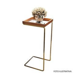 Apoio Lateral Sofá Sala Bandeja Espelho Porta Copos Base Metal Decoração-madeira com Espelho/dourada - 3